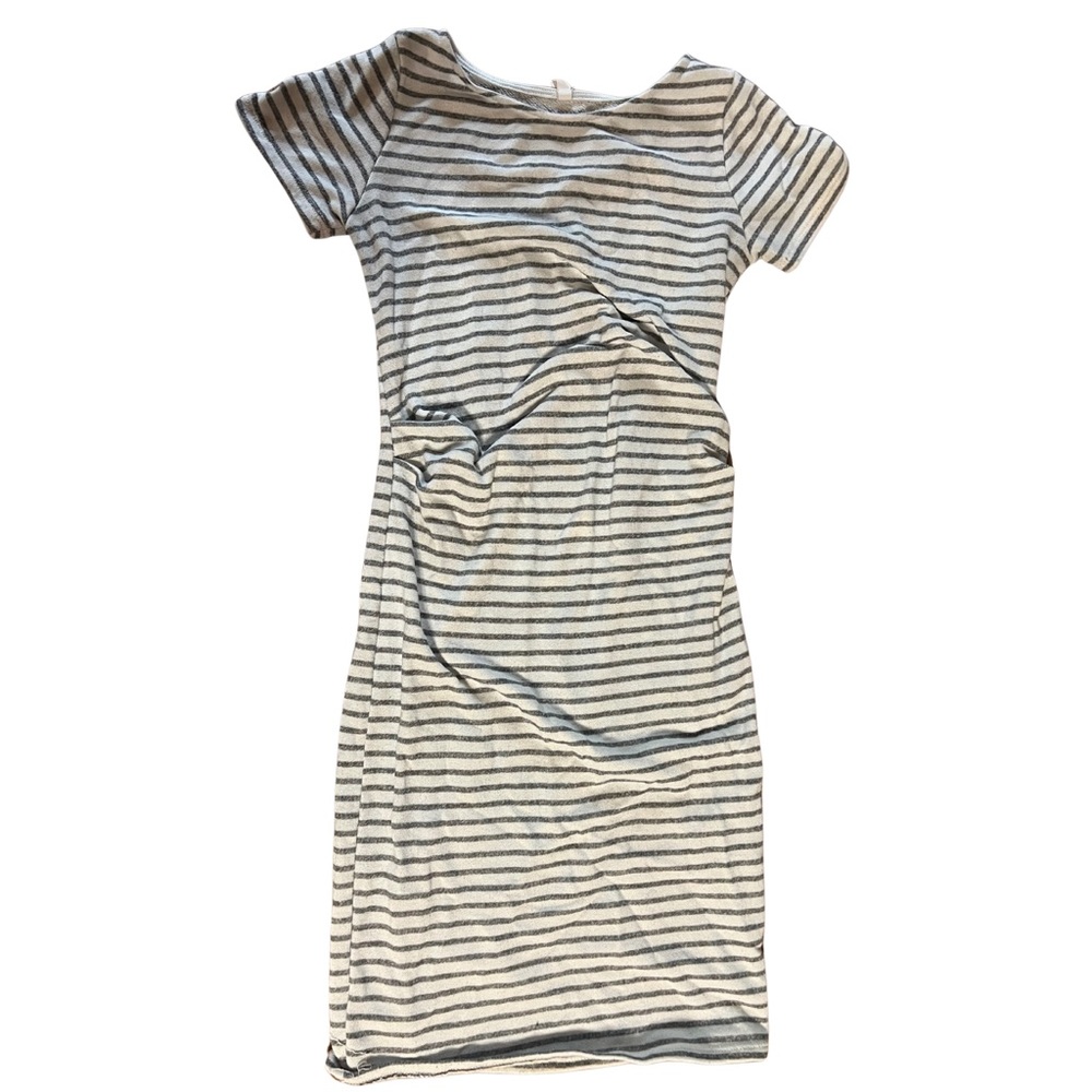 Pinkblush maternity gray and White Sheath Midi t-shirt Dress